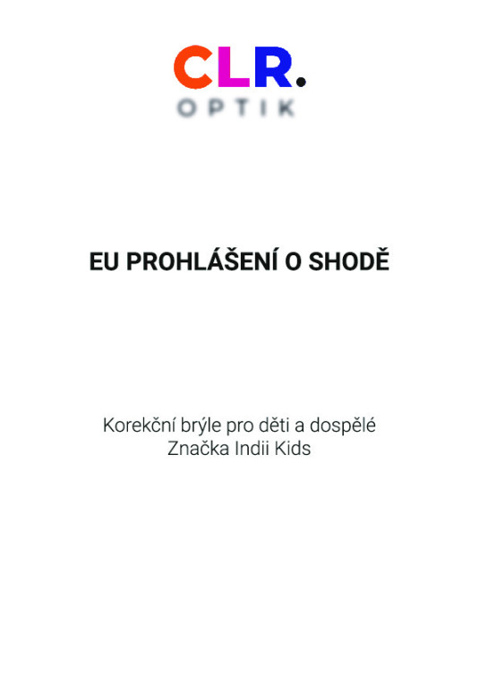 Prohlášení o shodě pro korekční brýle Indii Kids