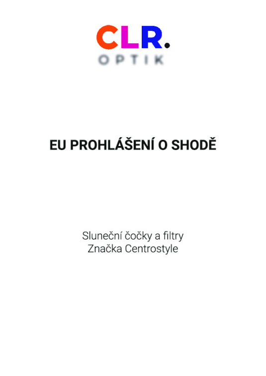 Prohlášení o shodě pro sluneční filtry a čočky