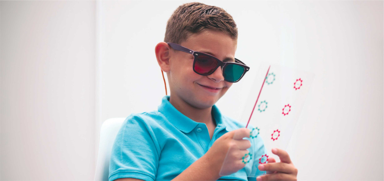 Červeno-zelené testovací brýle