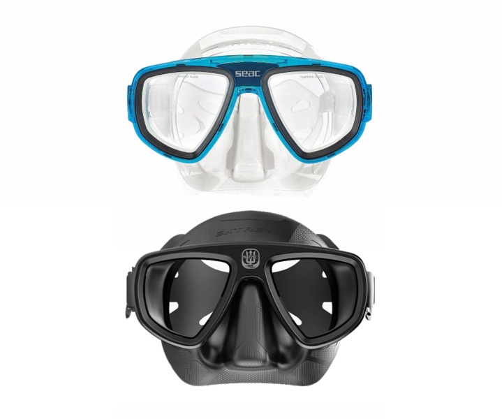 Potápěčská maska se zábrusem titanových čoček