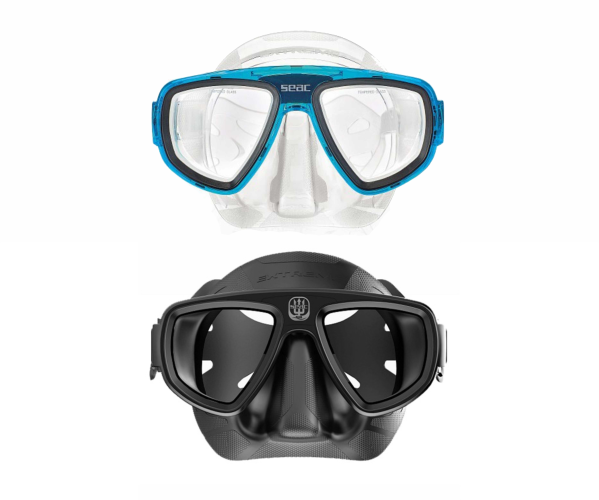 Potápěčská maska se zábrusem skleněných čoček
