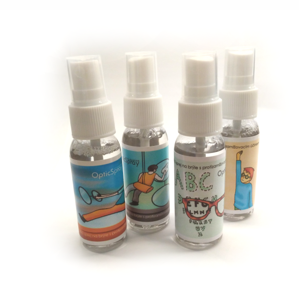 Sada čistících sprejů 30 ml s protizamlžovacím účinkem 24 ks + stojan